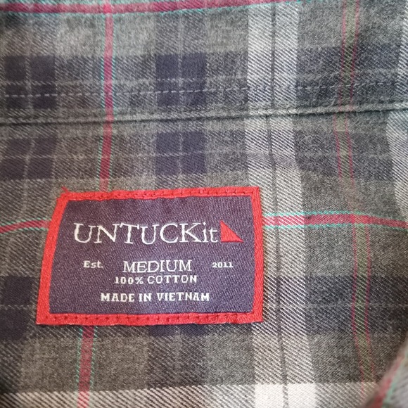 Untuckit Carano Long Sleeve Button Up Shirt Men's Medium Blue Gray Plaid - Picture 3 of 6